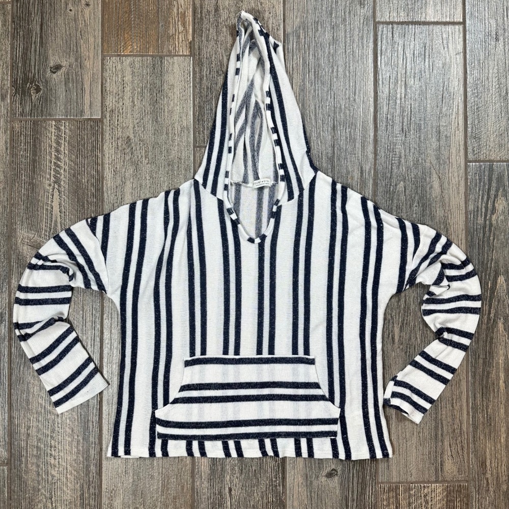 Paper Crane Striped Hoodie Sweatshirt Knit Pullover V Neck Casual Medium